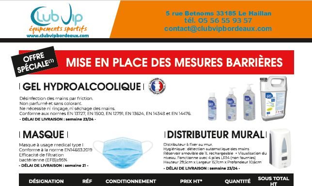 Protégez vos salariés avec masques et gels hydroalcooliques grâce à Club VIP !